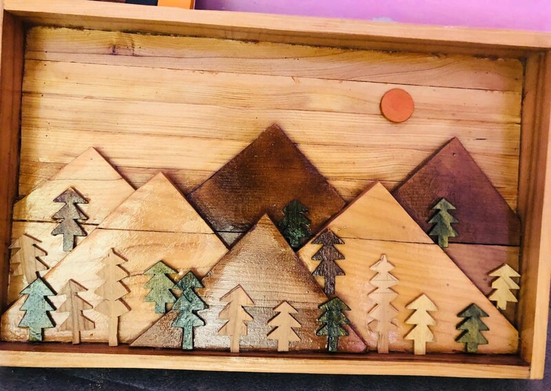Hand crafted Kullu scenery wooden wall hanging Hand crafted Kullu scenery wooden wall hanging